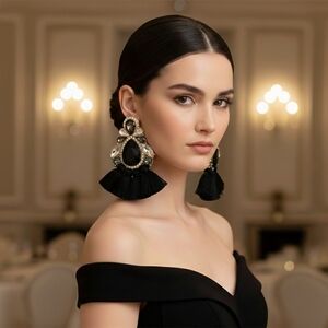 Elegant Black and Gold Tassel Earrings